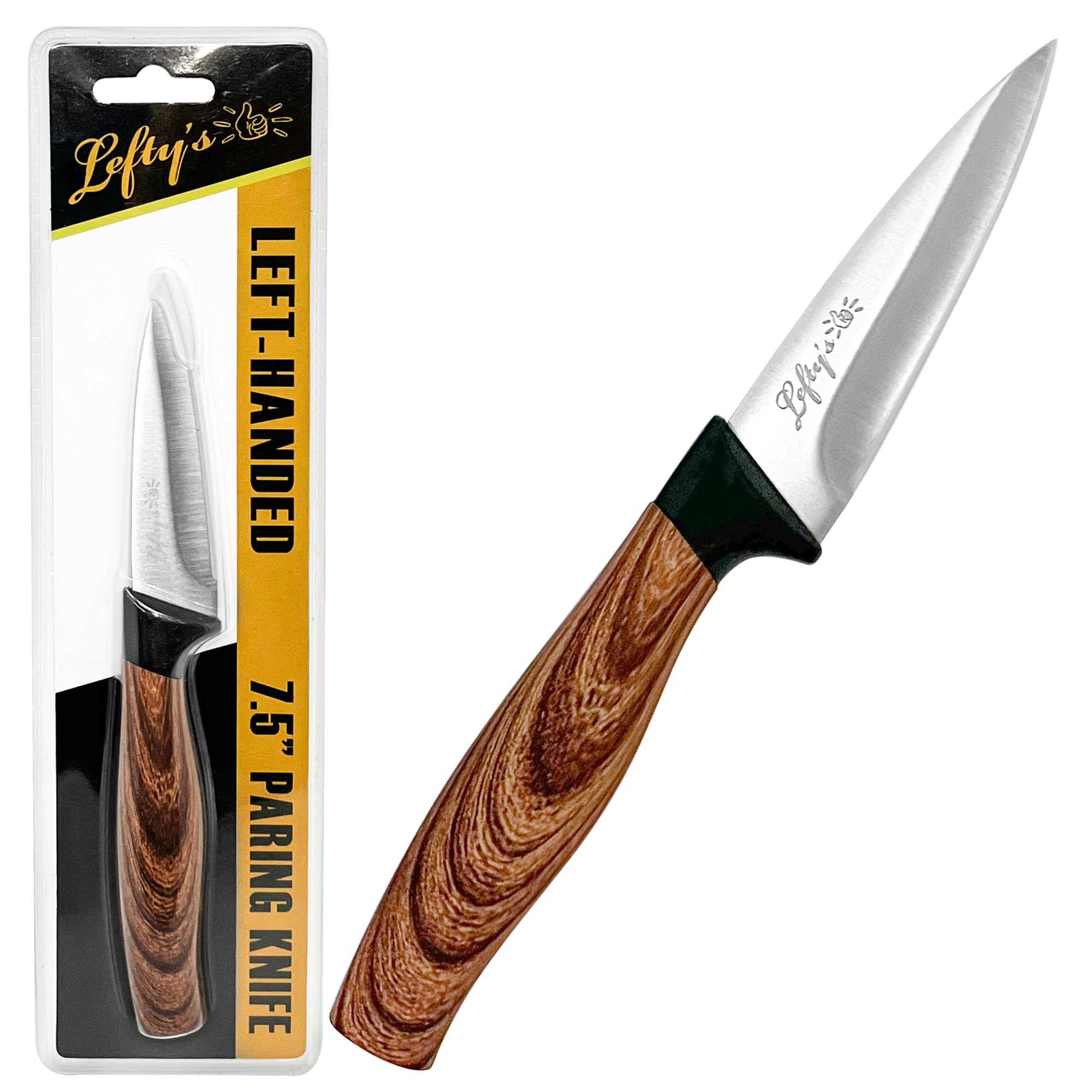 Leftys cuchillo pelador zurdo con mango efecto madera para cortes precisos con la mano izquierda