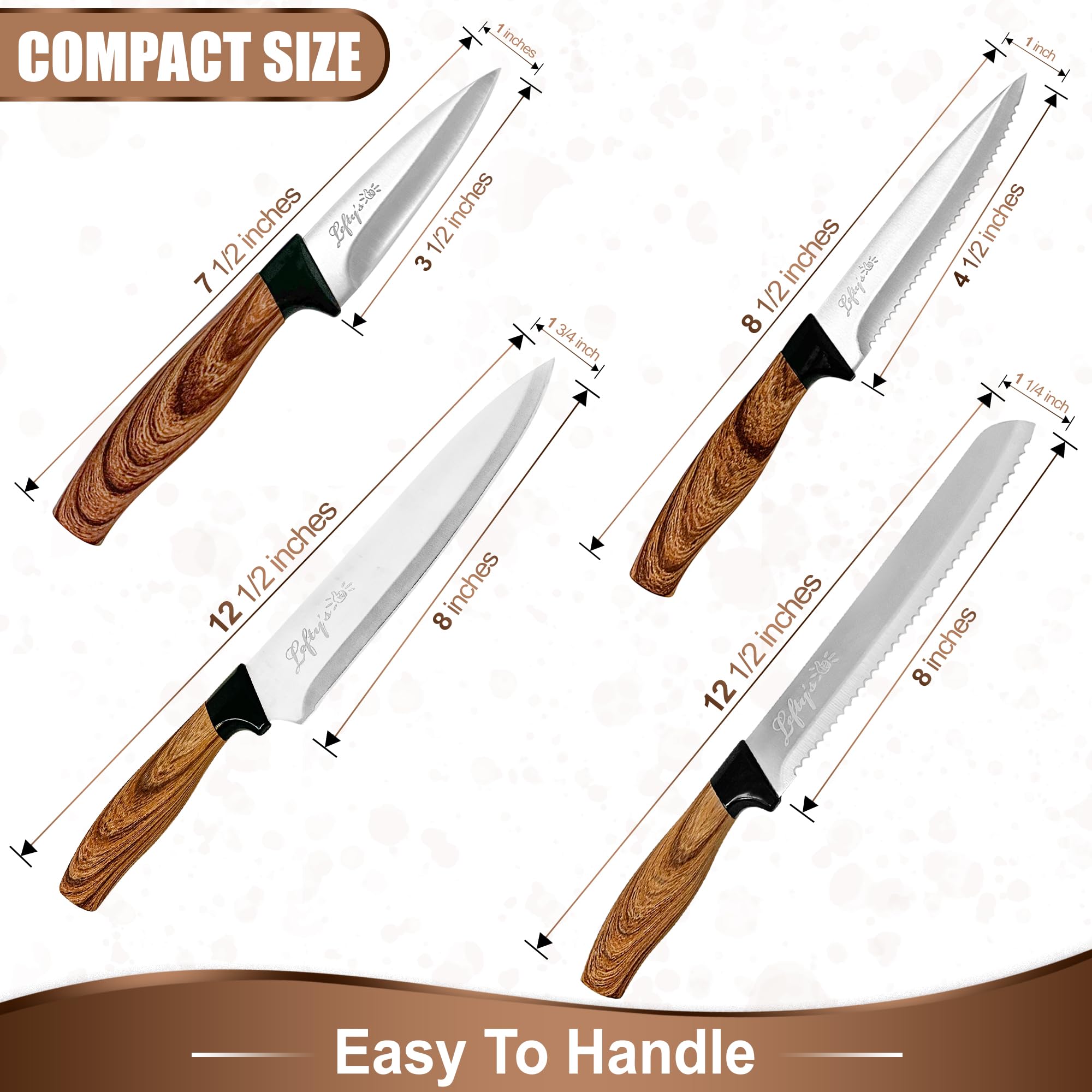 Cuchillo chef zurdo de Lefty's, mango ergonómico para uso estable.