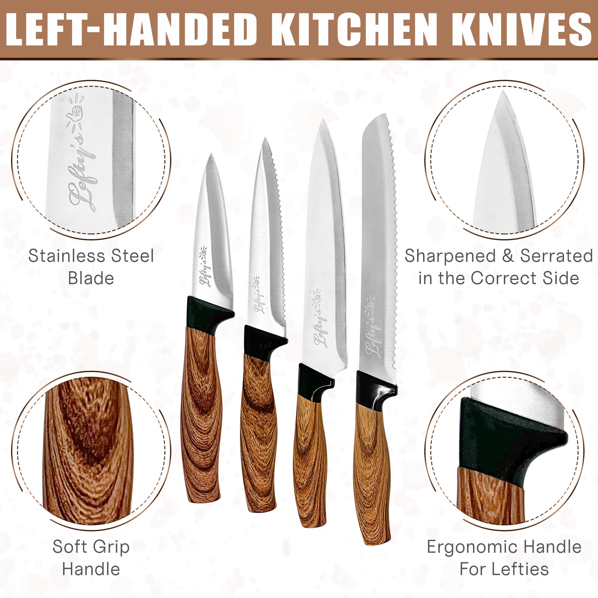 Cuchillo pan zurdo de Lefty's, agarre cómodo y rebanadas limpias.