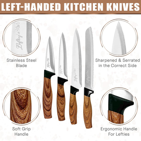 Cuchillo pan zurdo de Lefty's, agarre cómodo y rebanadas limpias.