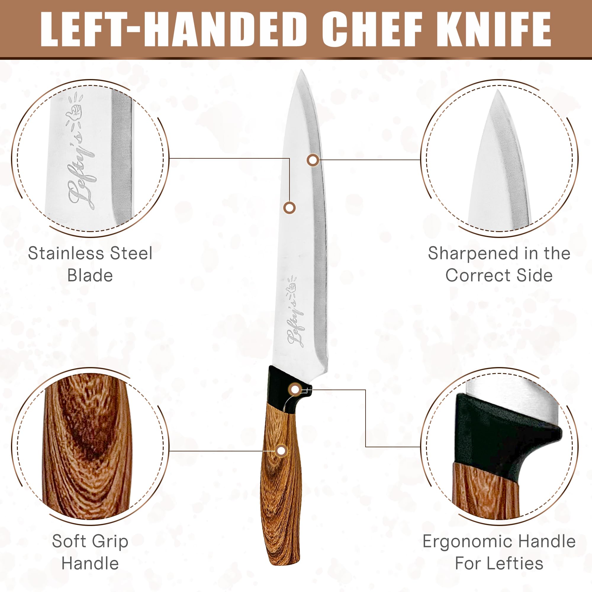 Lefty's cuchillo zurdo, mango de efecto madera y diseño cómodo