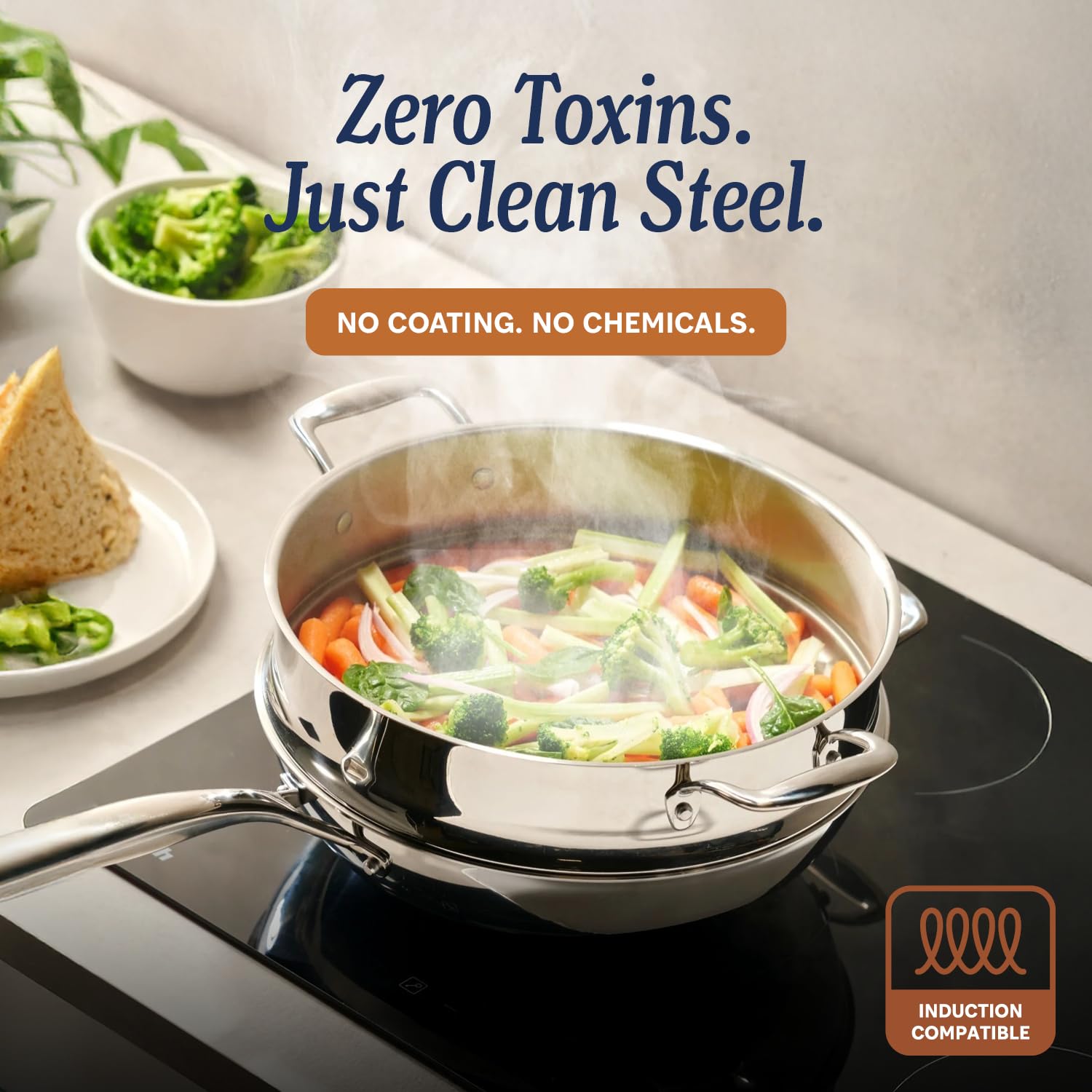 LEGEND COOKWARE capas 5-ply, distribución uniforme del calor para resultados consistentes.