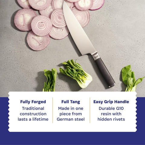 LEGEND COOKWARE Diseño full tang para mayor equilibrio y durabilidad