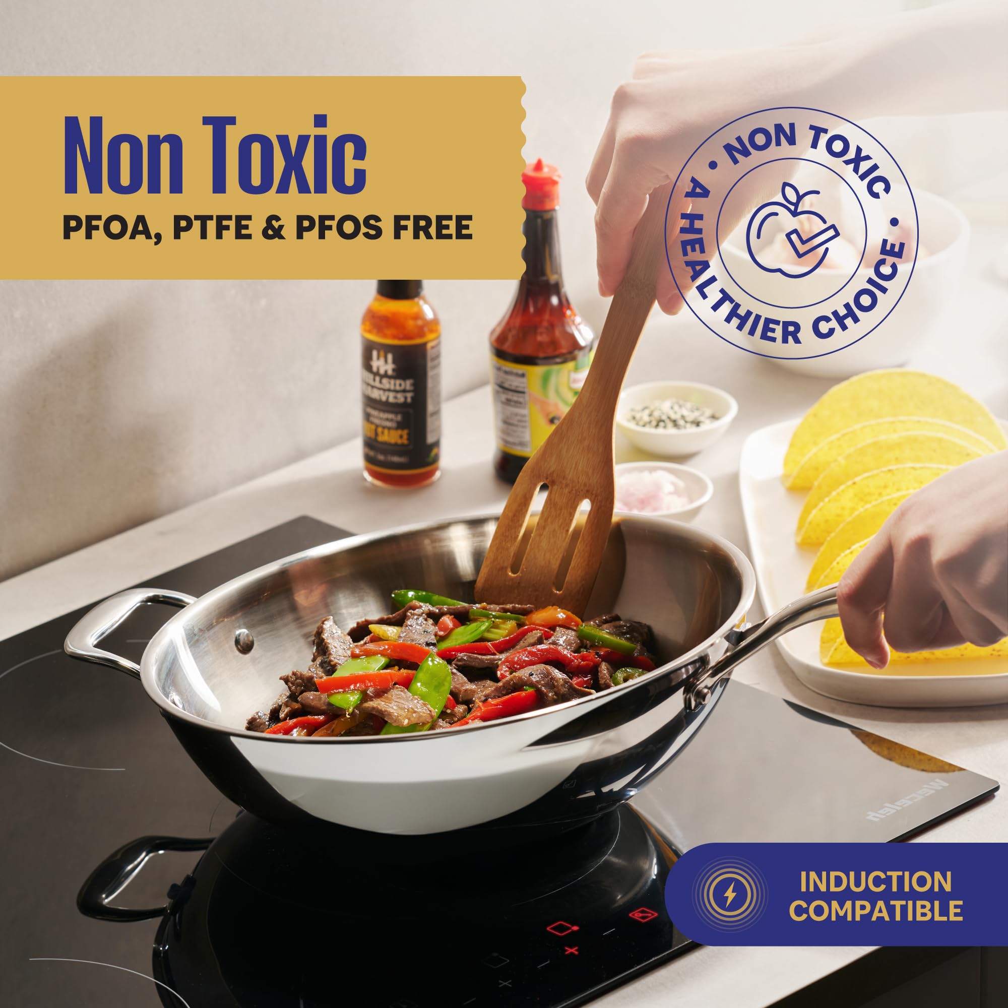 Tapa de LEGEND COOKWARE para wok, seguro y resistente.