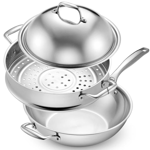 LEGEND COOKWARE wok de 12 pulgadas con 5 capas para cocción uniforme.