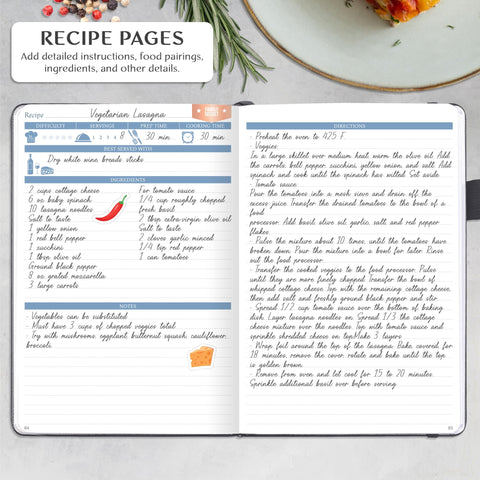 Encuadernación plana del Legend libro de recetas facilita escribir en la cocina.