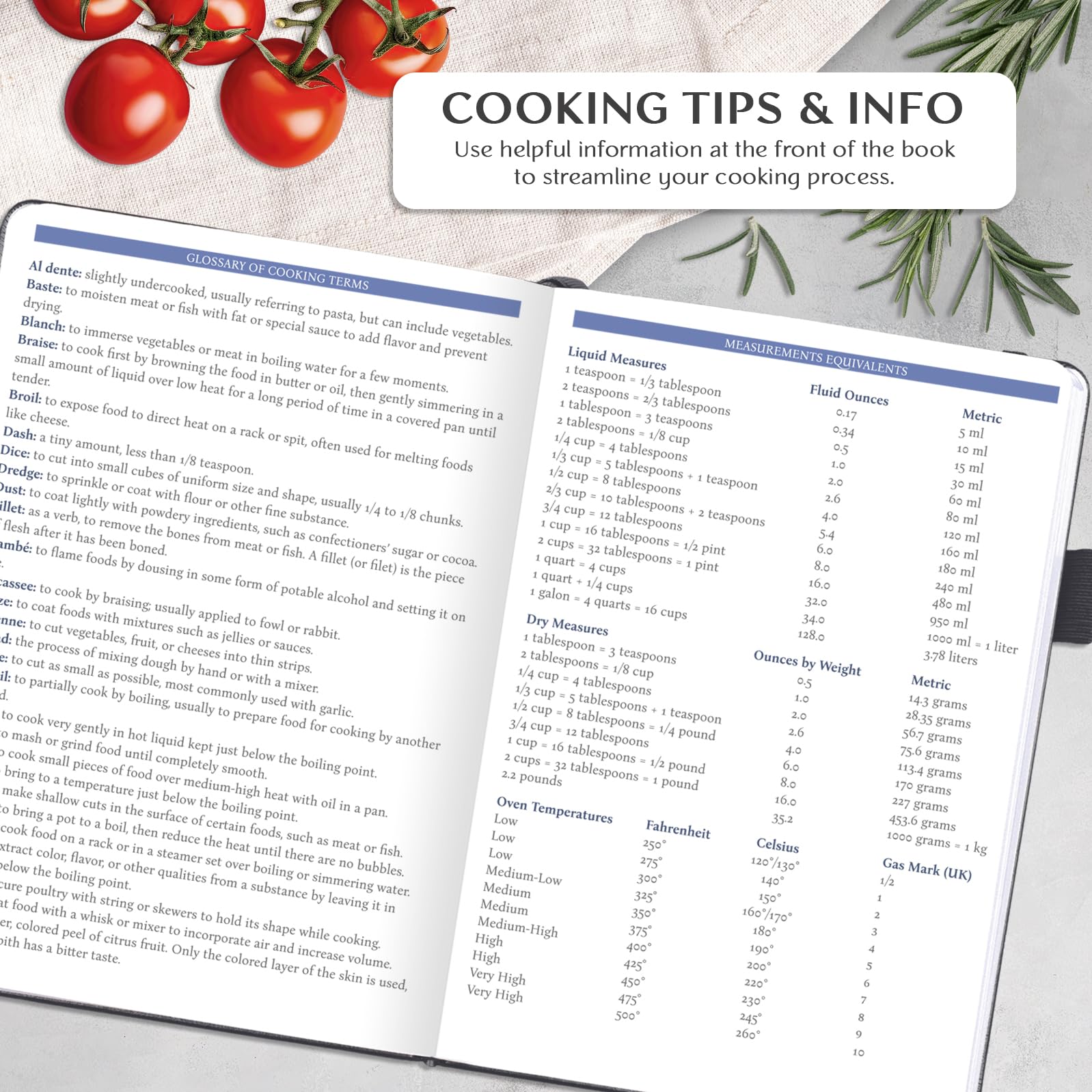 Tres marcapáginas en Legend libro de recetas para organizar secciones.