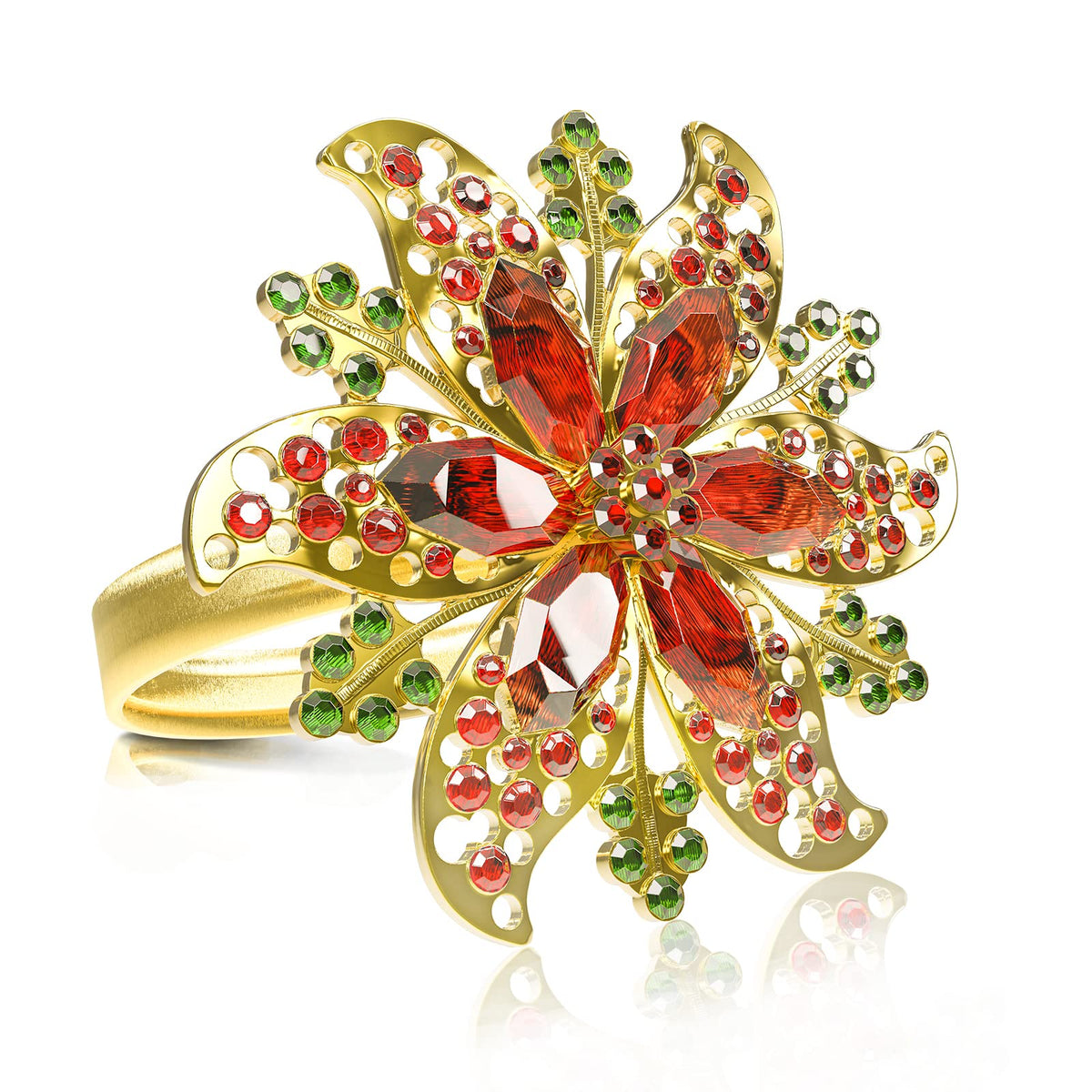 Legigo porta-servilletas flor roja con cristal para mesa navideña