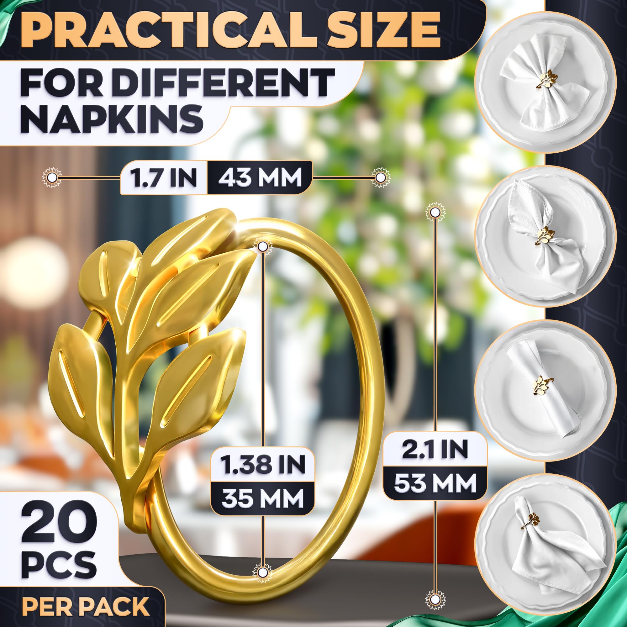 Conjunto de 20 anillos dorados para servilletas listo para cenas y eventos