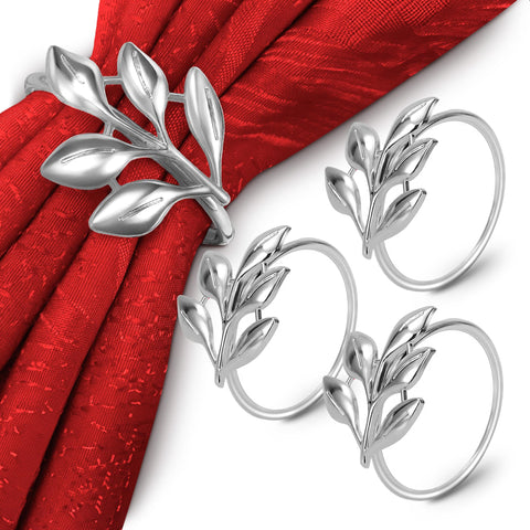 LEGLO set de 20 aros para servilletas plata con hoja, ideal para bodas.