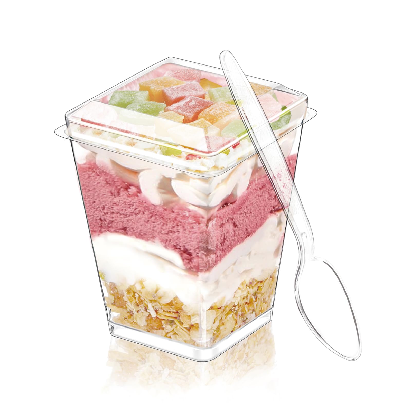 Copas de postre Legredic 5 oz con tapas cuadradas para servir con seguridad.