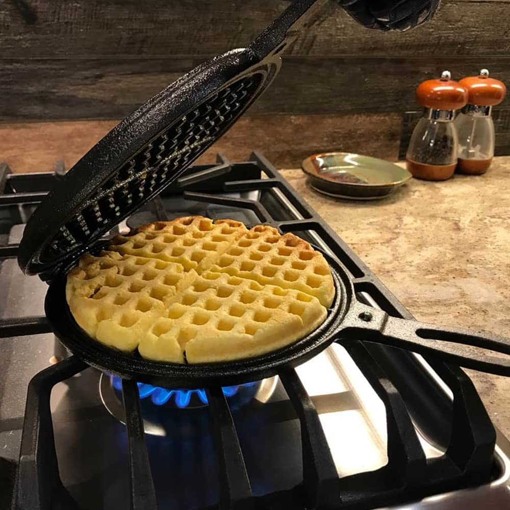 Lehman's gofrera, diseño de bisagra doble para limpieza fácil.