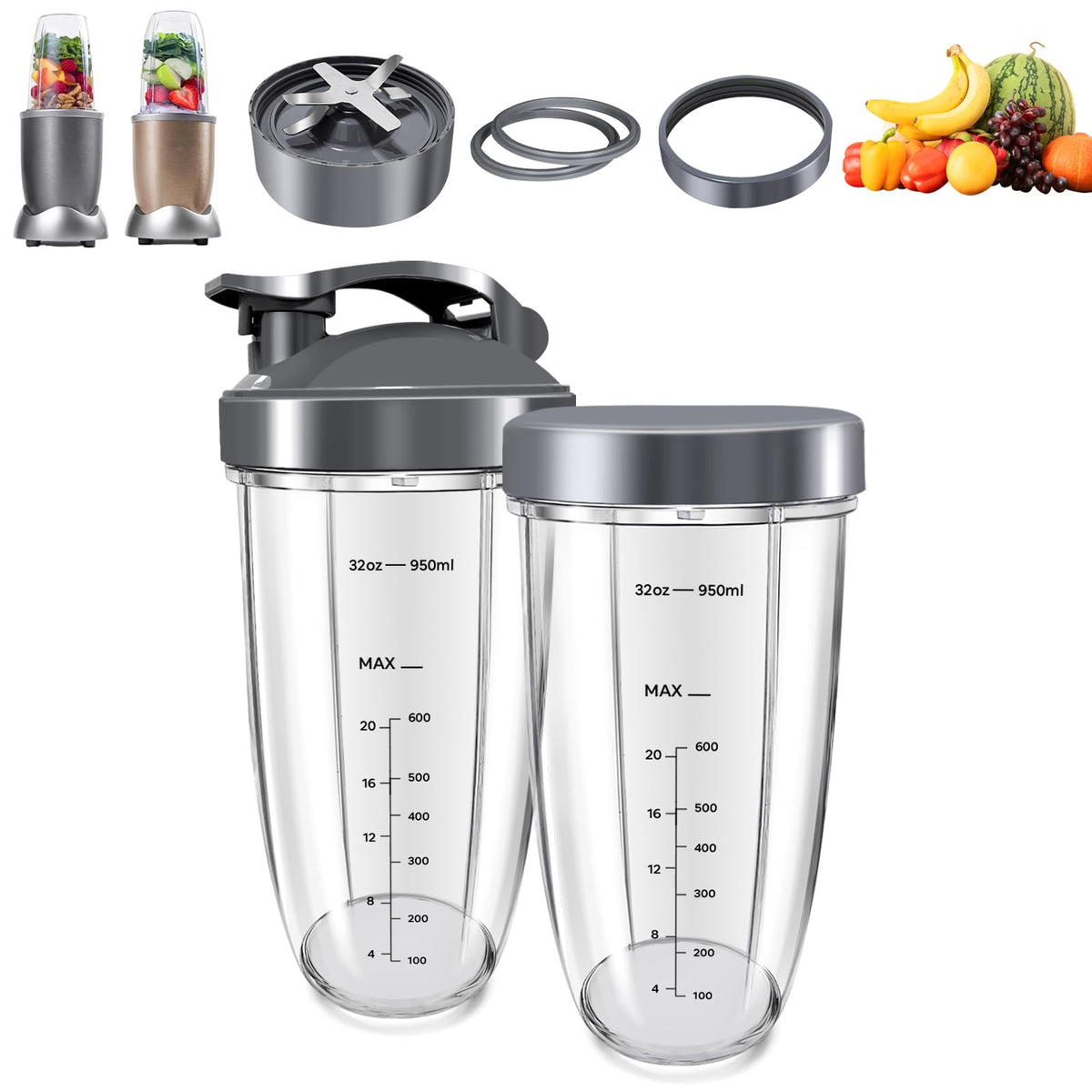 LeHuski vaso 32oz, dos unidades, ideal para batidos y preparación de comidas.