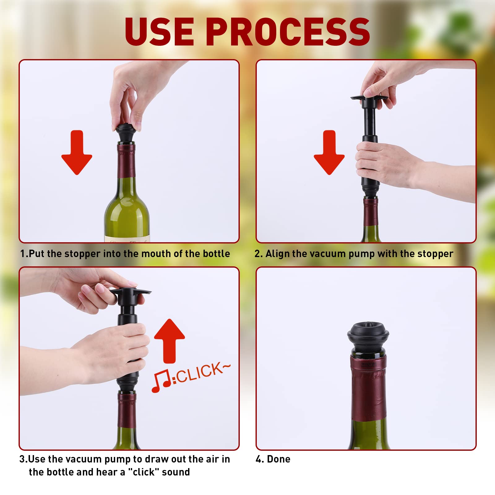 Tapón de vacío LEIFEOSH para varias botellas, preserva vino por más tiempo.
