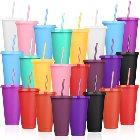 Vasos LEIFEOSH 24 onzas con tapas y pajillas para bebidas frías en fiestas