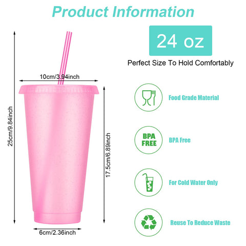 LEIFEOSH vaso plástico 24oz con tapas y pajitas en colores oscuros y brillo de lentejuelas