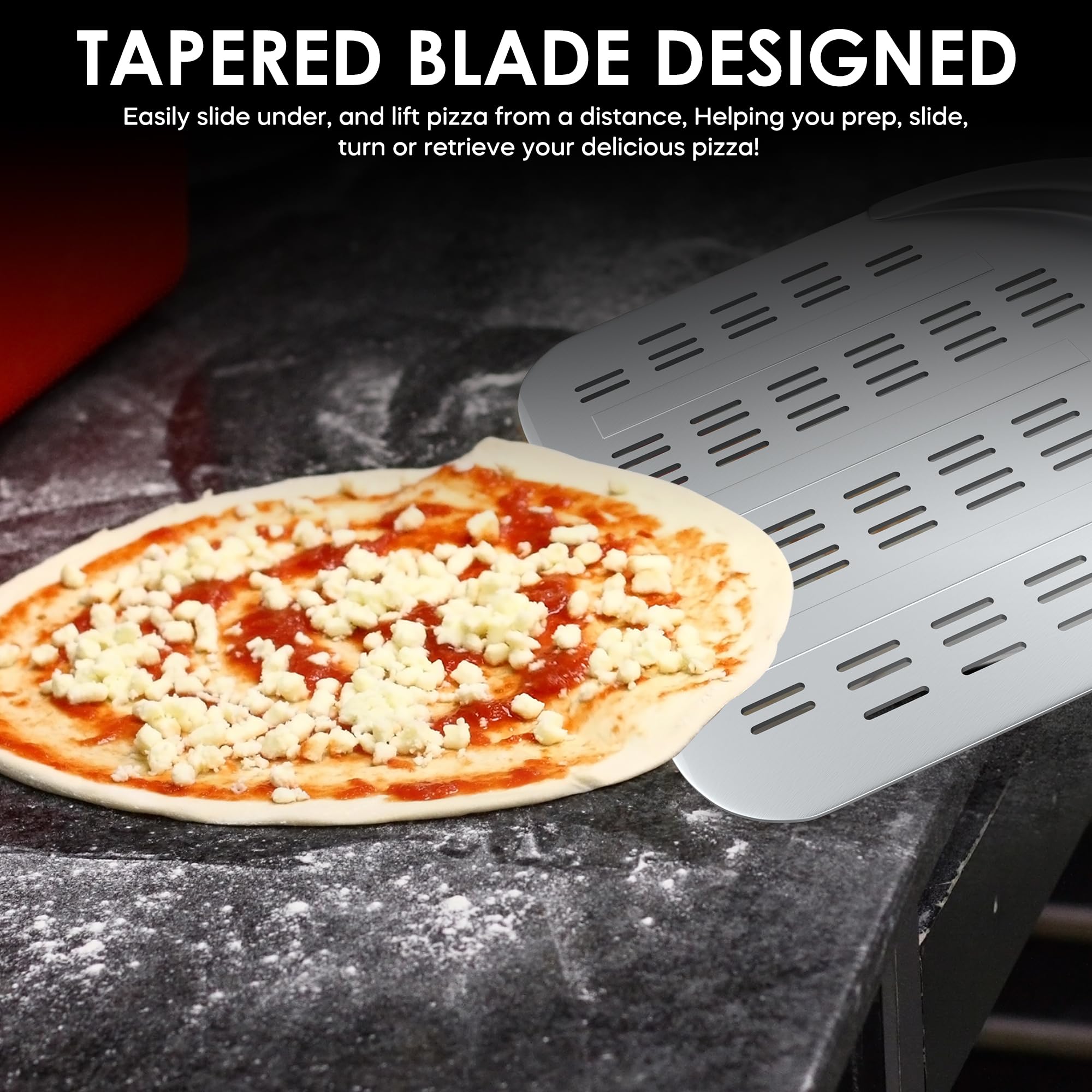 La pala Leightszen para pizza es ligera y duradera gracias al aluminio.
