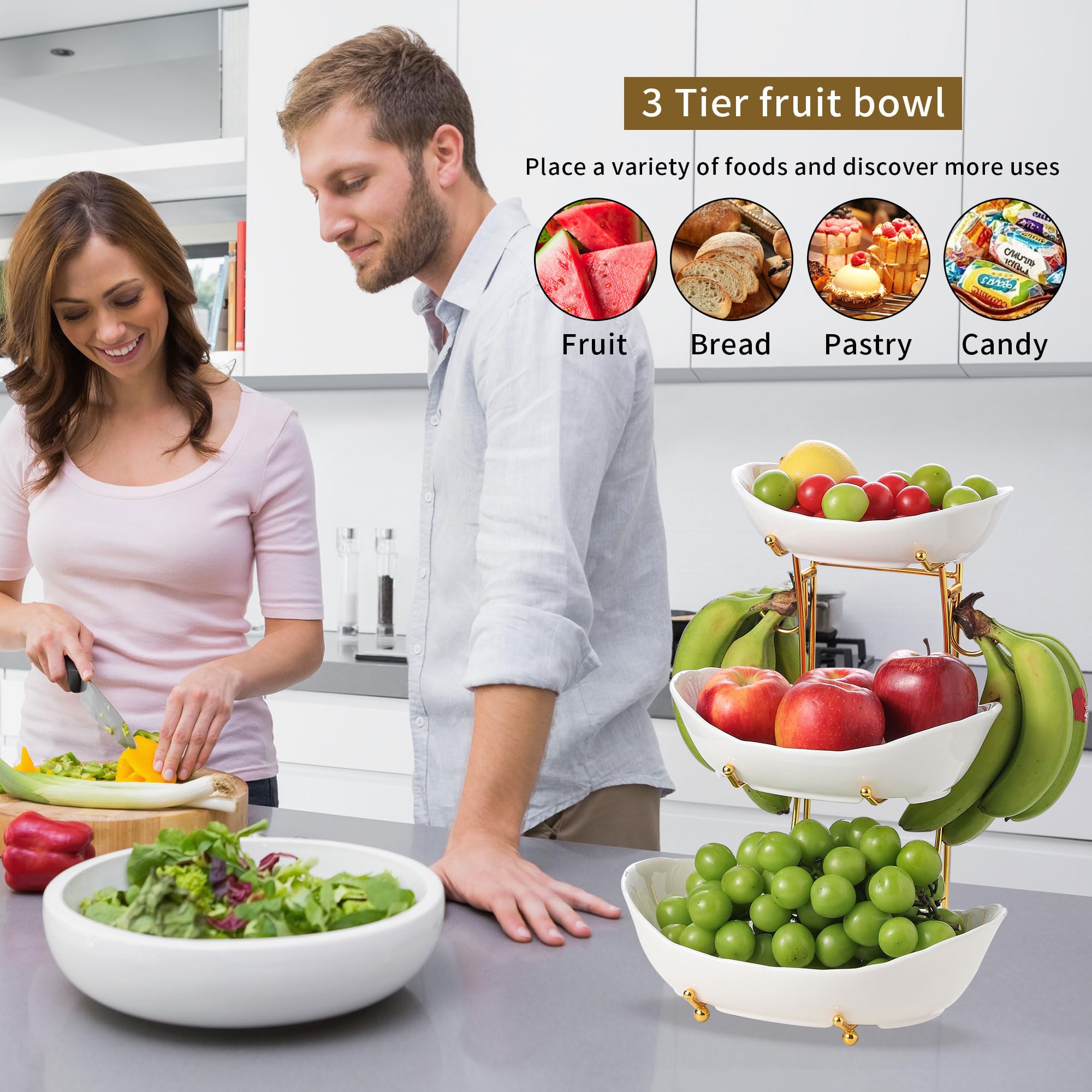 Ideal para servir frutas en el nivel superior de cerámica blanca.