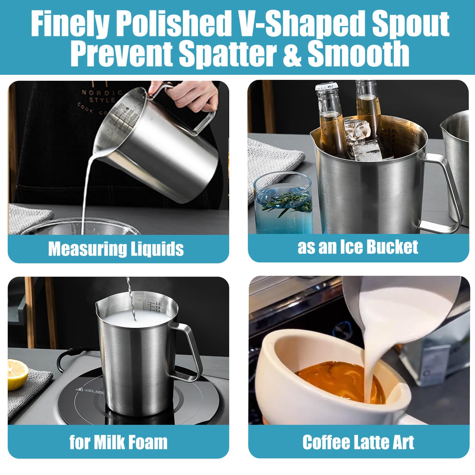Leilifre jarra boca espumado para espumar leche y crear arte en la taza.