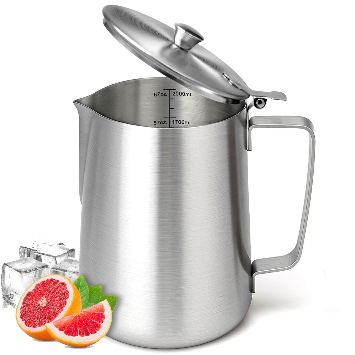 La jarra Leilifre de acero inoxidable con tapa, lista para servir bebidas con seguridad.