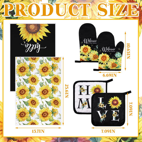 Guantes para horno Leinuosen con girasoles, diseño rústico para uso seguro.