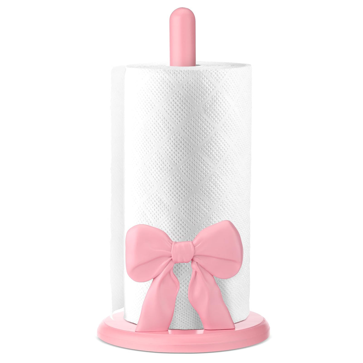 Portarrollos Leinuosen con lazo rosado, un soporte decorativo para la cocina.