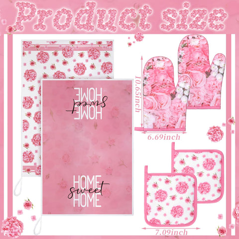 Set de cocina Leinuosen rosa, combina toallas, manoplas y alfombrillas para tareas múltiples.