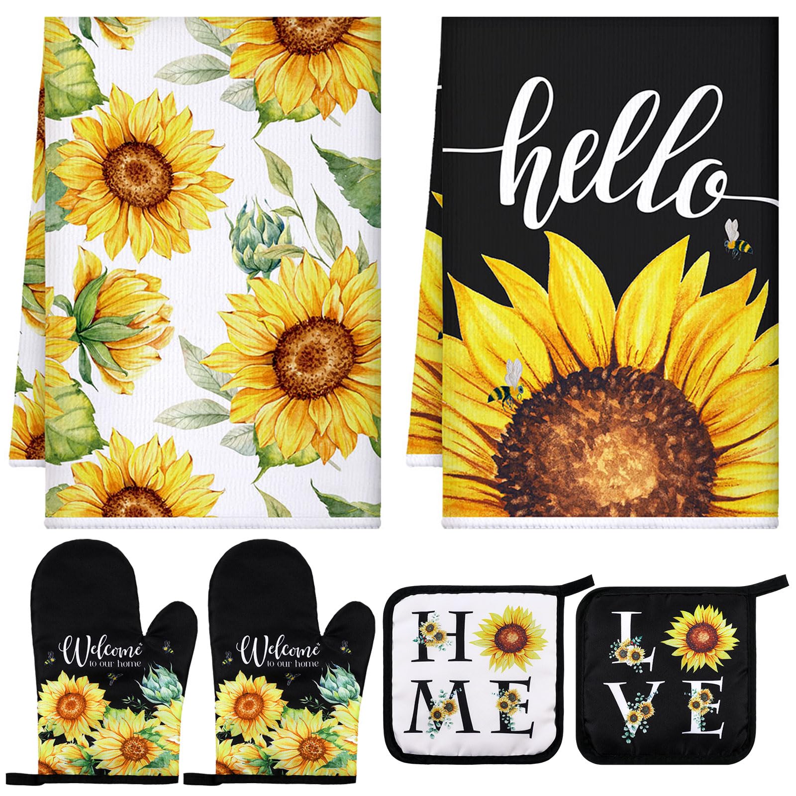 Toallas de cocina Leinuosen con girasoles, absorbentes para secar manos y superficies.