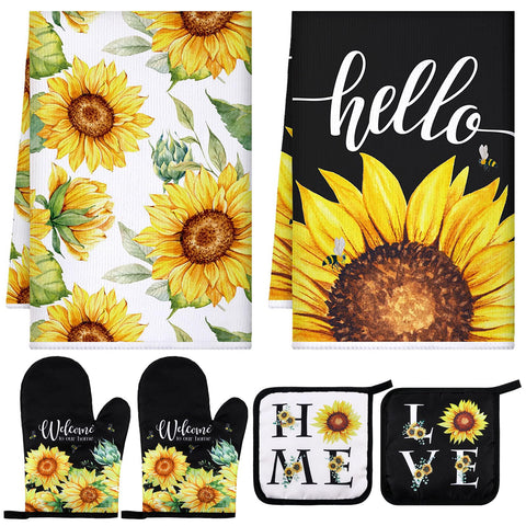 Toallas de cocina Leinuosen con girasoles, absorbentes para secar manos y superficies.