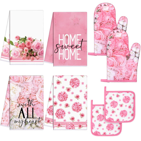 Toallas de cocina Leinuosen rosas, secan rápido y absorben bien.