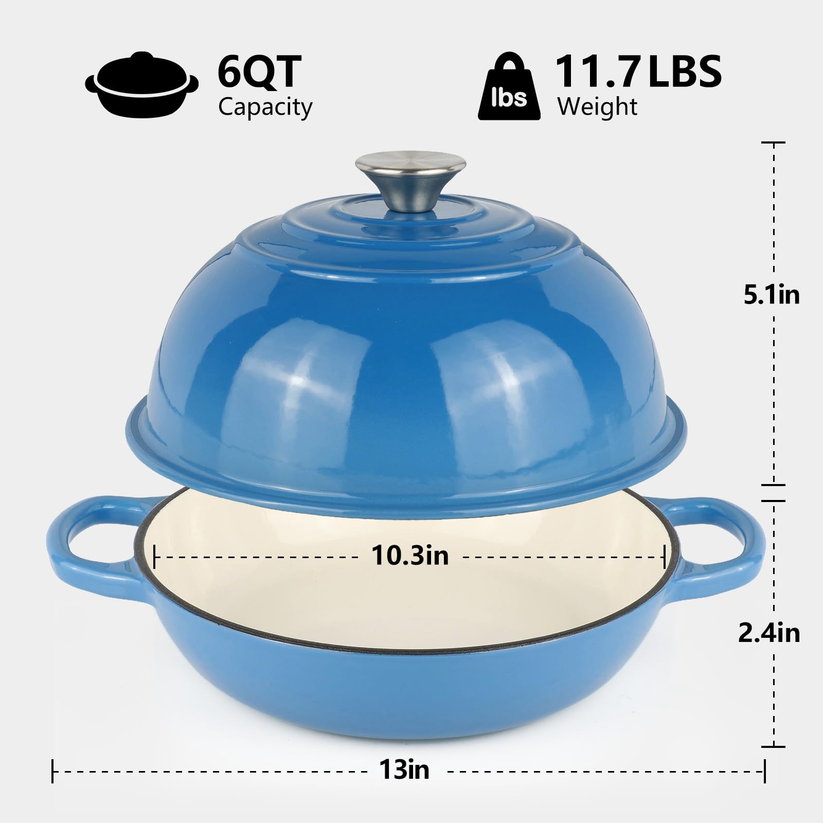 Olla esmaltada de hierro Leiroonkasst 6QT para pan masa madre