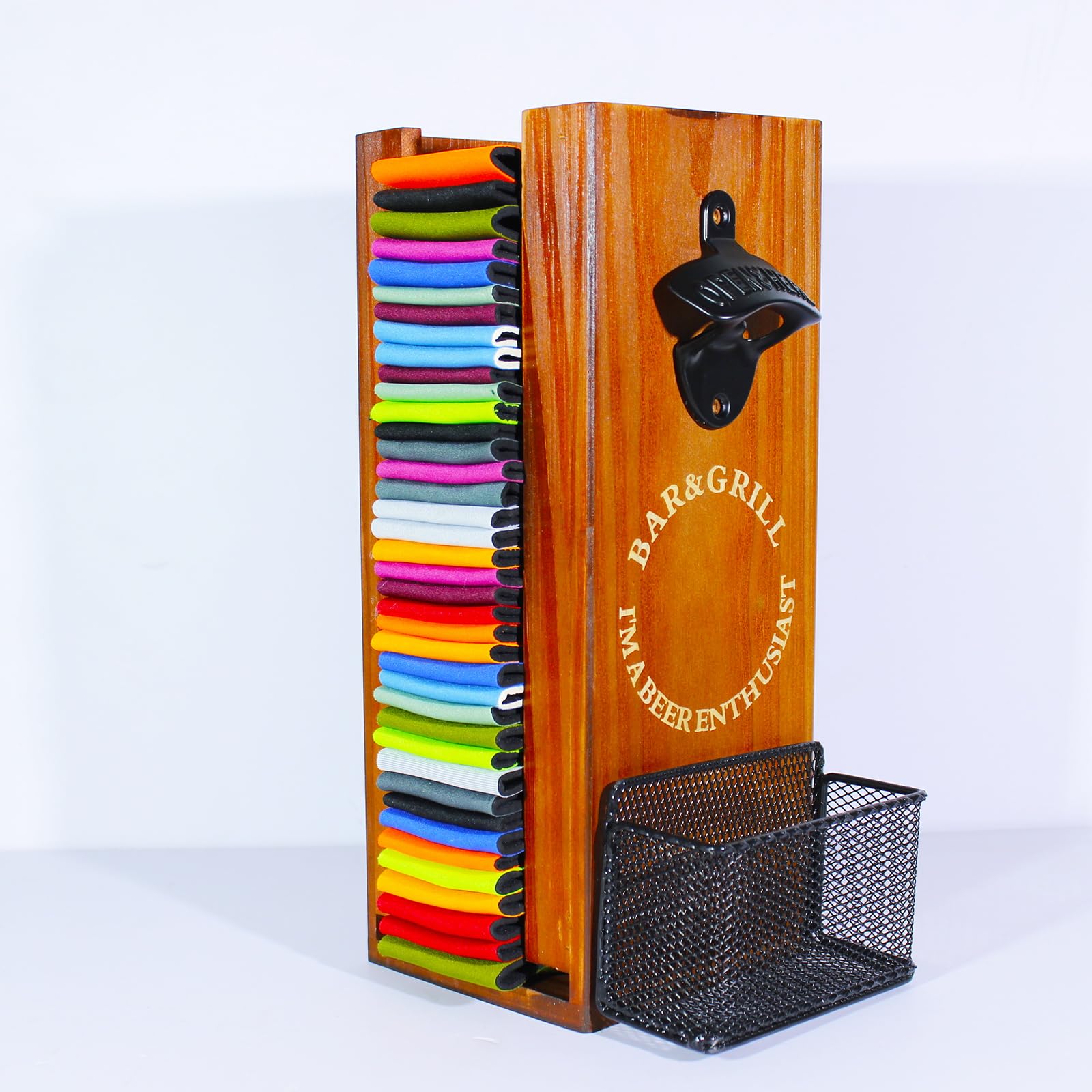 LEIRUOTM 3-en-1 porta-latas de madera montado en pared para barra hogareña.