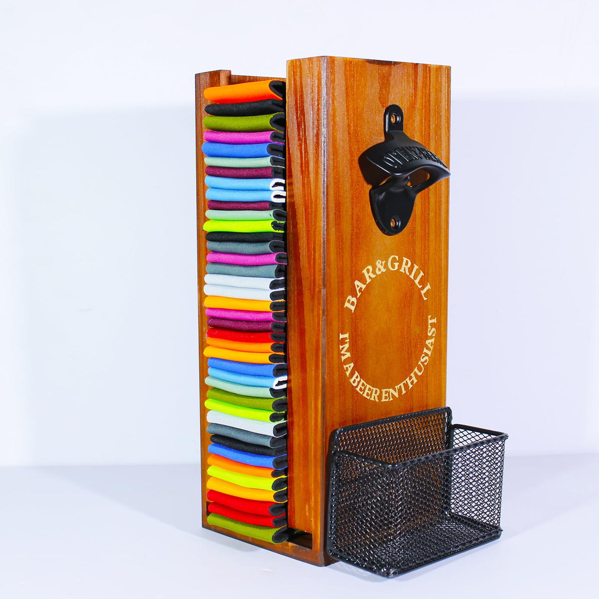 LEIRUOTM 3-en-1 porta-latas de madera montado en pared para barra hogareña.