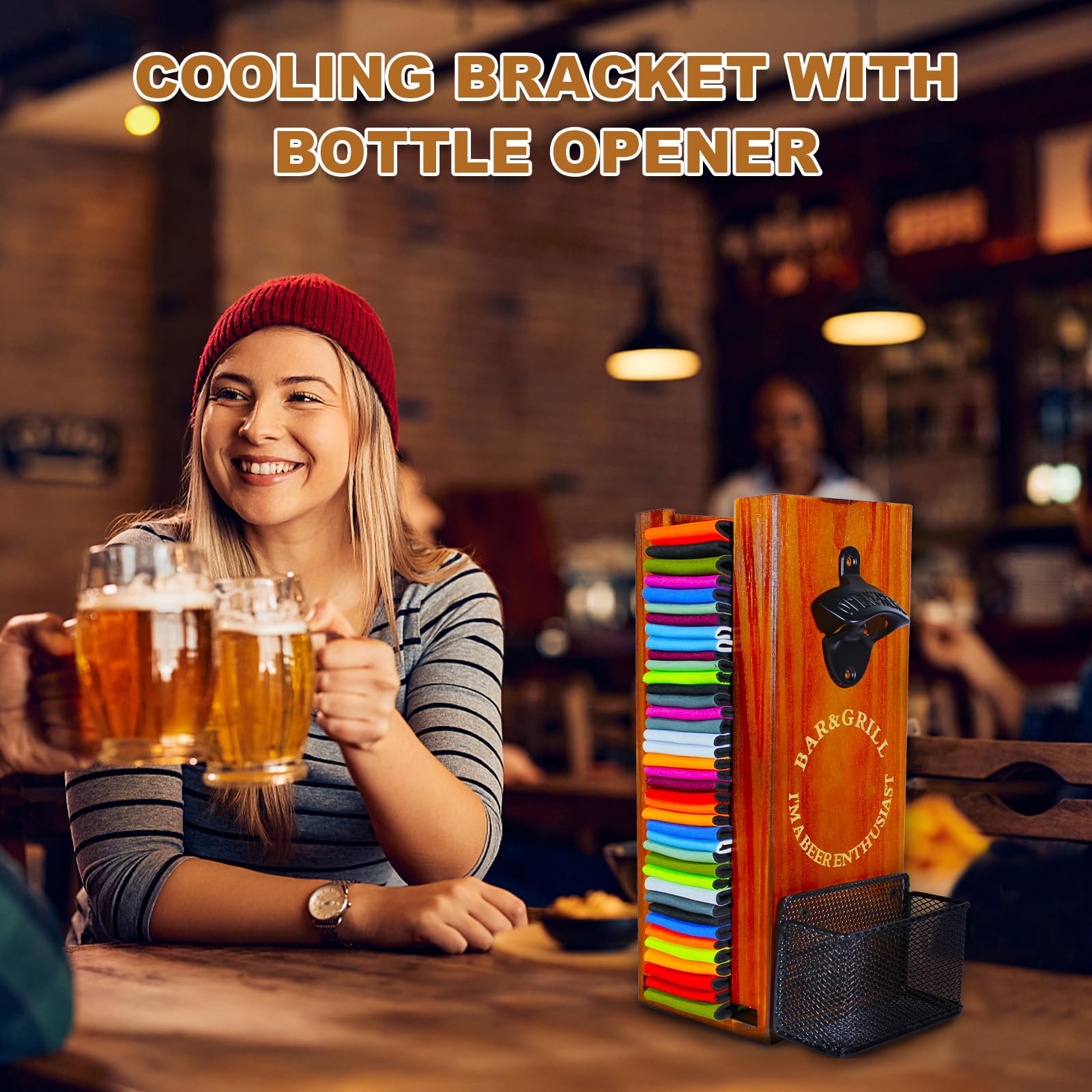 Compatible con cervezas, latas y botellas en un solo soporte.
