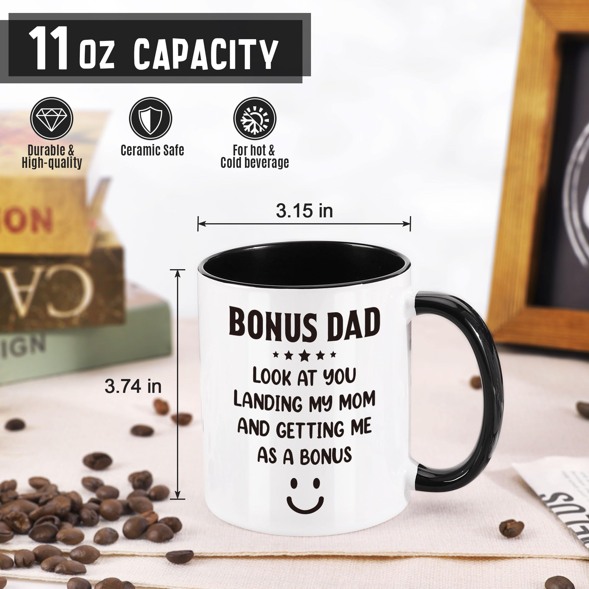 LEJIAJINW taza bono padre, texto frontal, recuerda aprecio diario.