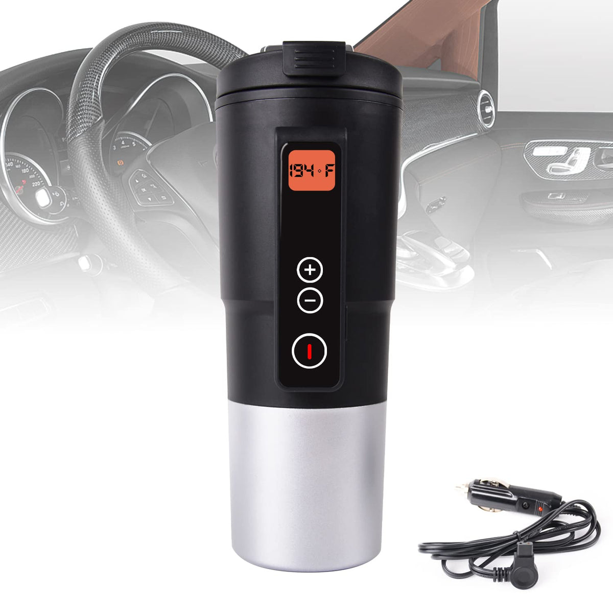 LEJIEYIN Taza calefactora con LCD mantiene café caliente durante viajes.