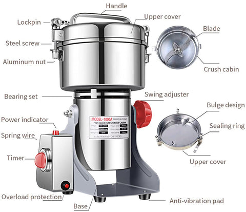 LEJIEYIN molino eléctrico 1000g con velocidad 25000rpm, molienda fina
