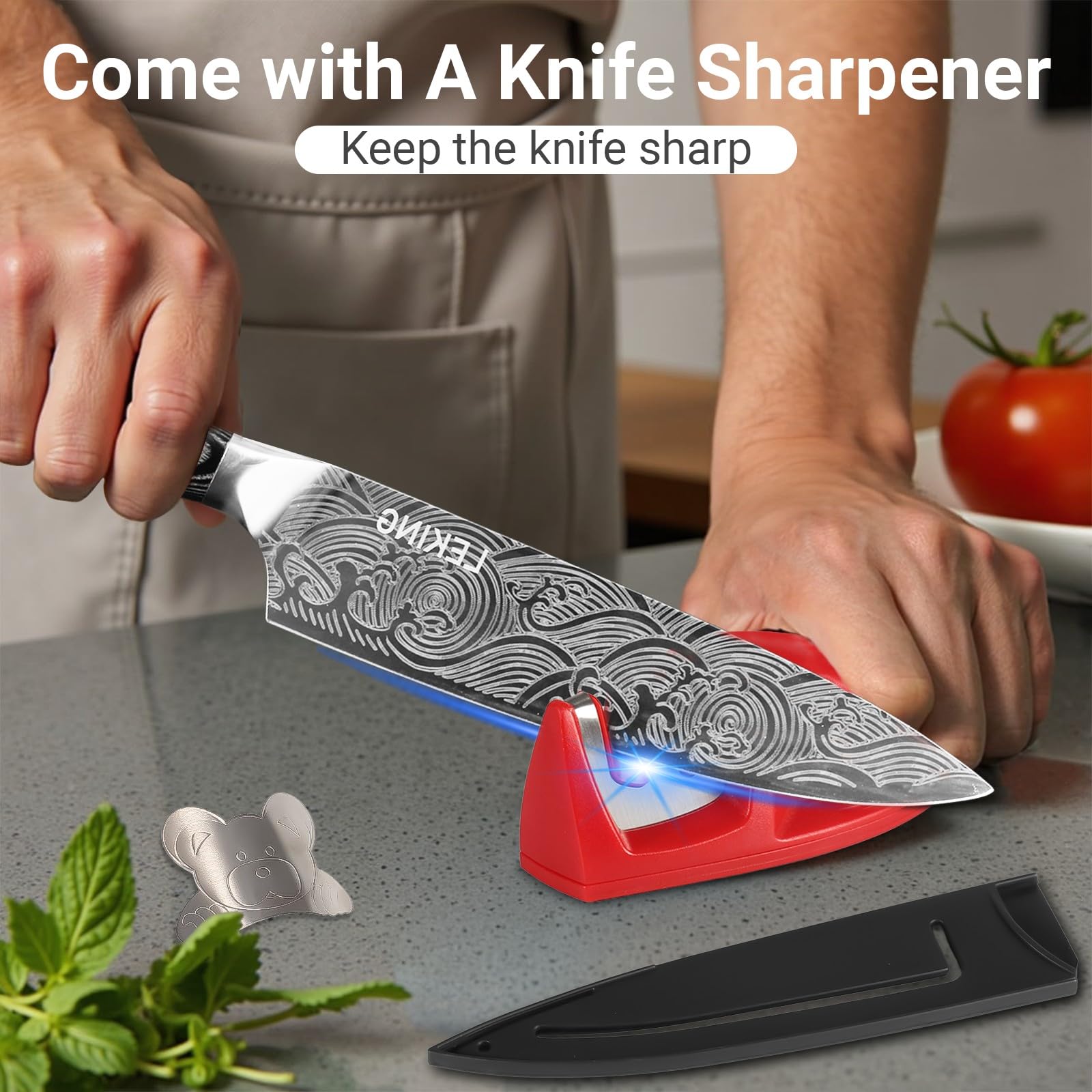 Cuchillo Leking con funda protectora para almacenamiento seguro