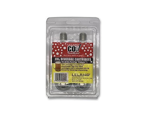 Cartuchos Leland CO2 de 74 g en paquete de dos para uso práctico.