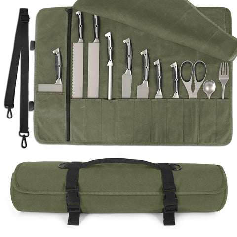 Lelezone bolsa enrollable de cuchillos para cocina, impermeable y resistente para transporte seguro