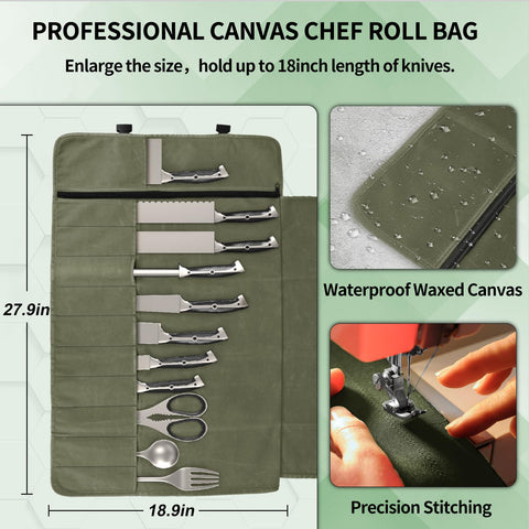 Lelezone bolsa enrollable, 11 bolsillos, organiza herramientas de cocina con seguridad