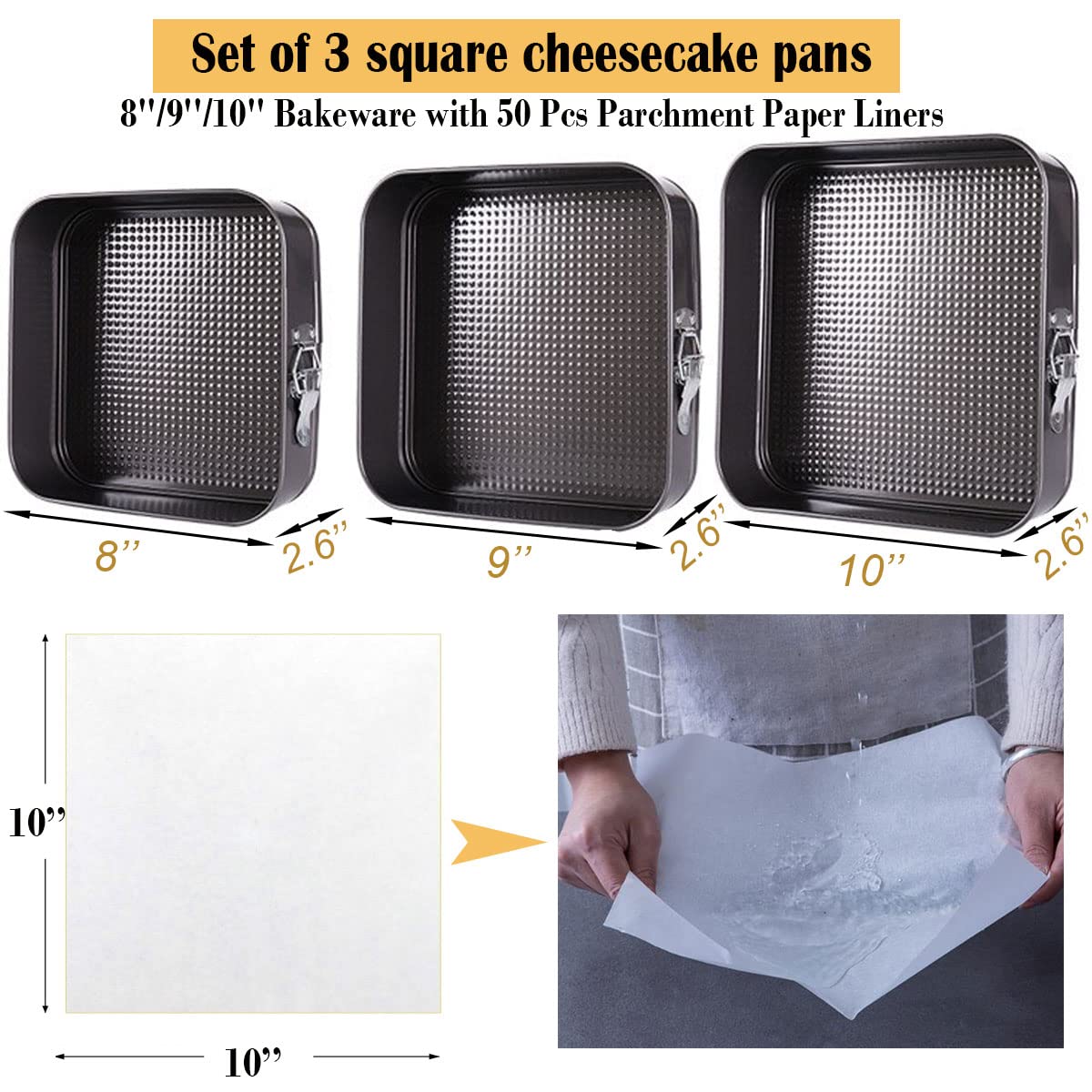 Lemengtree molde desmontable cuadrado 9 pulgadas, ideal para capas y postres.