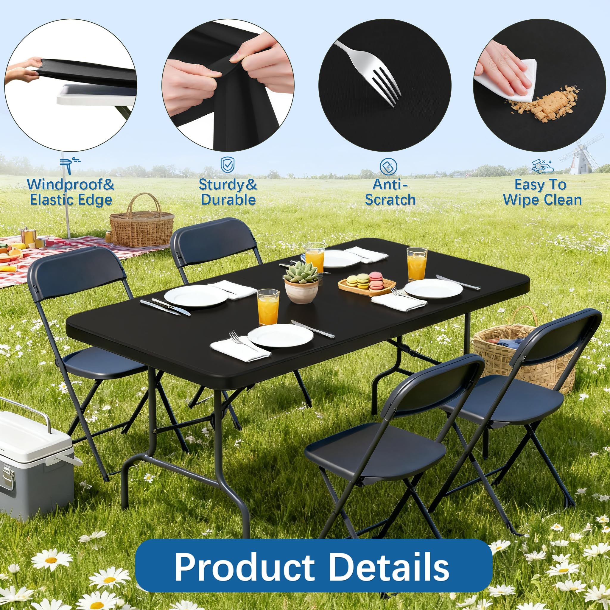 Lemict mantel con borde elástico, sujeción estable para condiciones de viento.