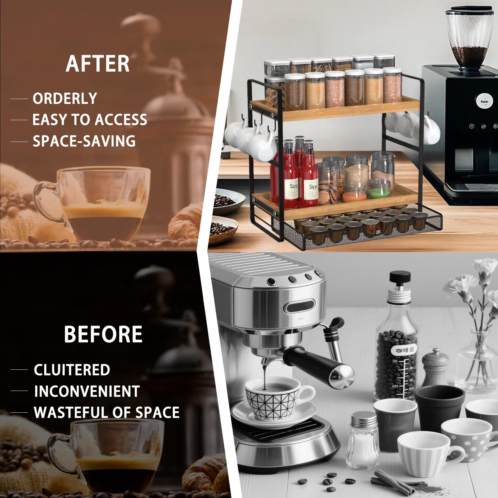 LEMIKKLE almacenamiento compacto para cápsulas y tazas en la encimera.