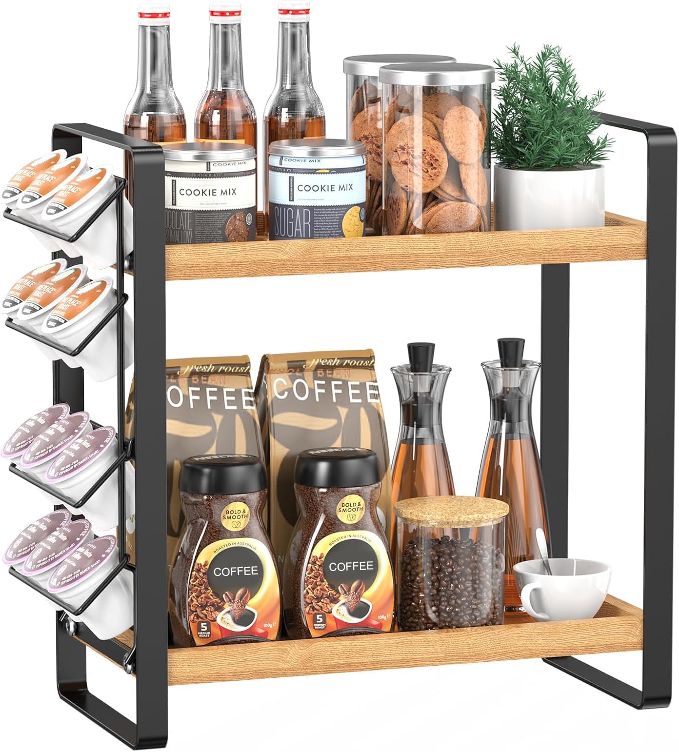 LEMIKKLE estación cafe contador dos niveles: organización rápida de accesorios de café.