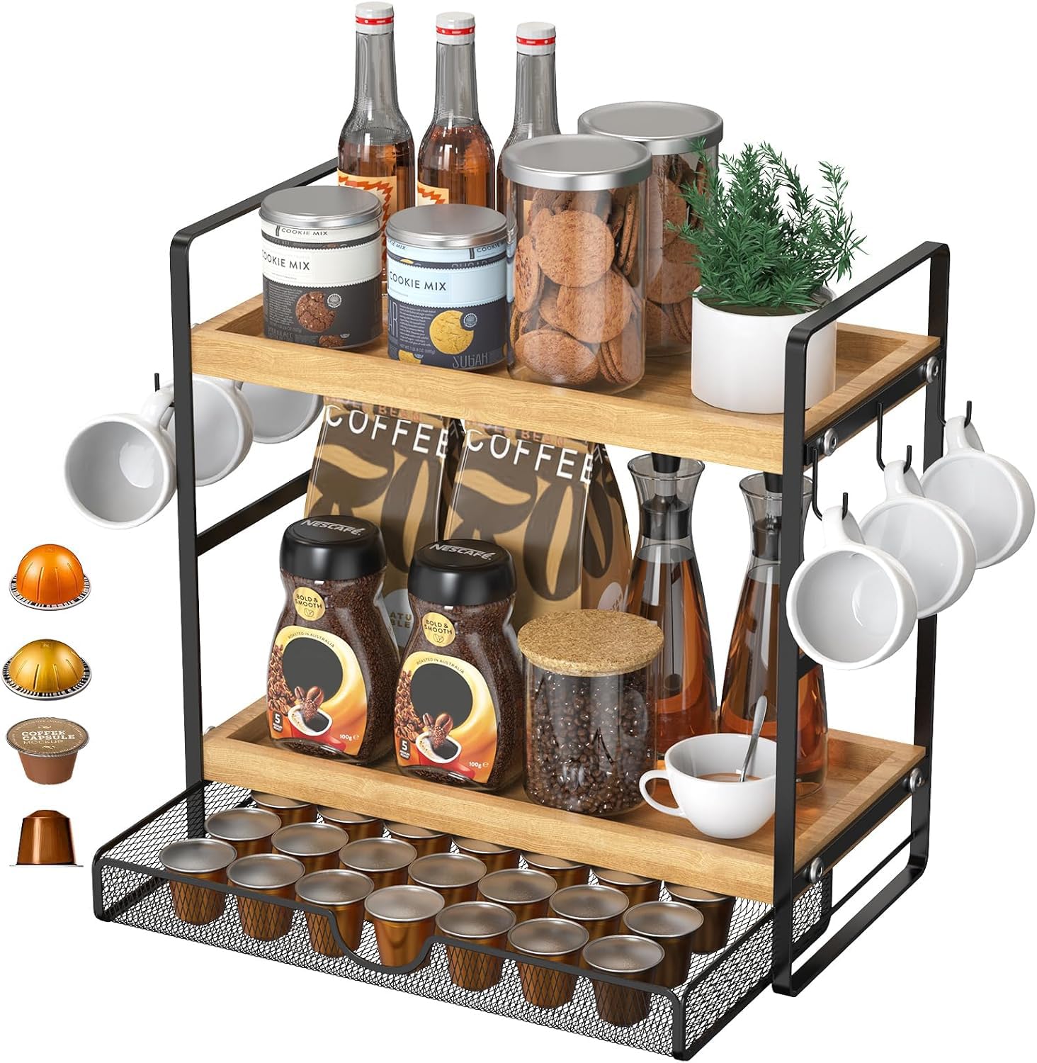 LEMIKKLE estantería de café de dos niveles para cápsulas, organización rápida.