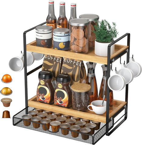 LEMIKKLE estantería de café de dos niveles para cápsulas, organización rápida.