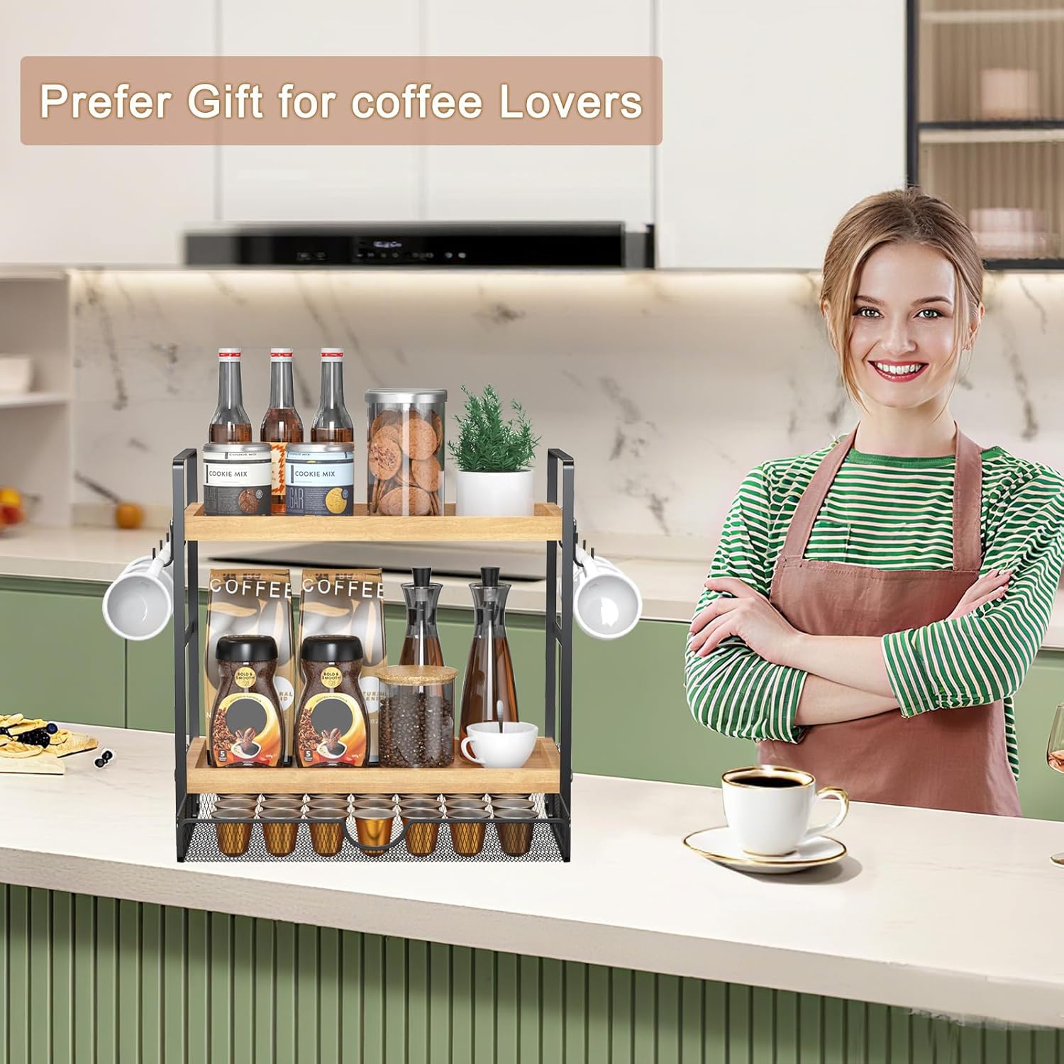 LEMIKKLE organizador de café con cajón deslizante para cápsulas.