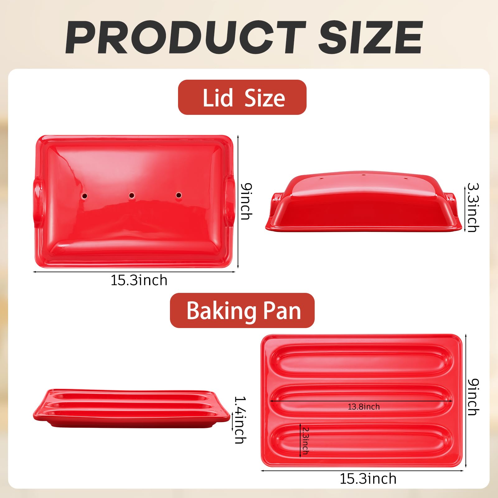 LemonRoad pan baguette cerámico rojo ideal para hornear en casa