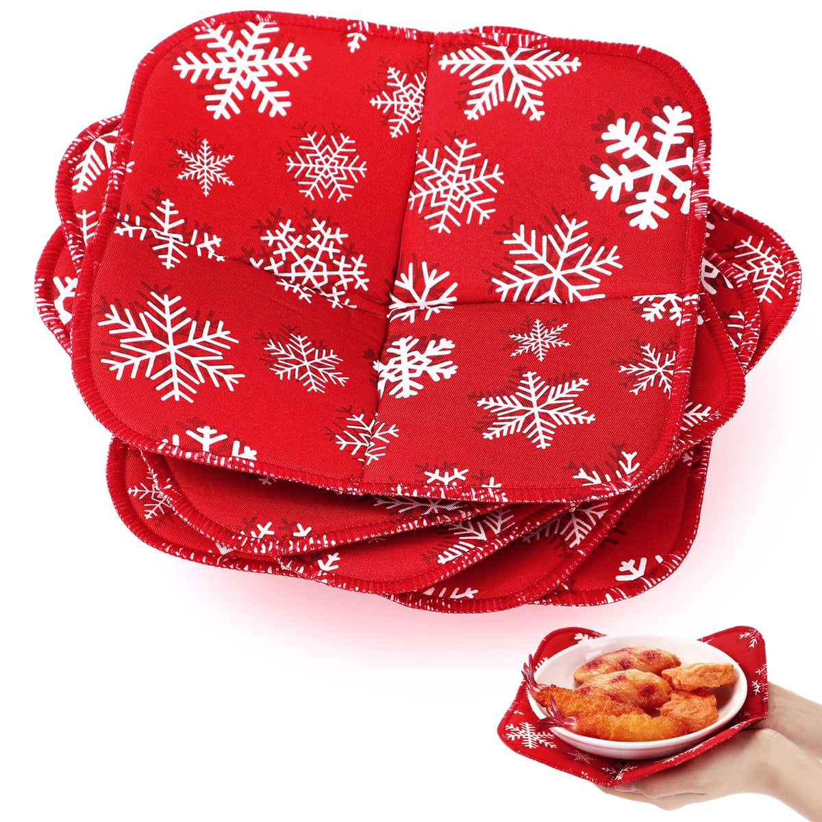 LemonRoad cobertor para tazon microondas con copos de nieve, manejo seguro de tazones calientes